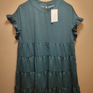 Large Joteisy Green Ruffel Tiered Casual Mini Dress